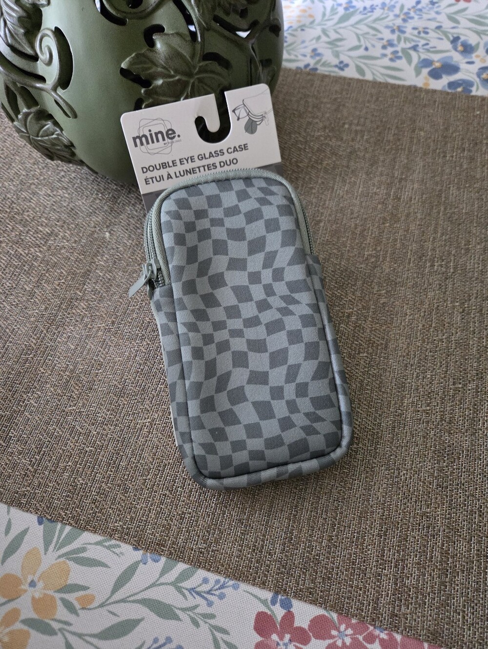 mine Gray Checkered Double Eye Glass Pouch